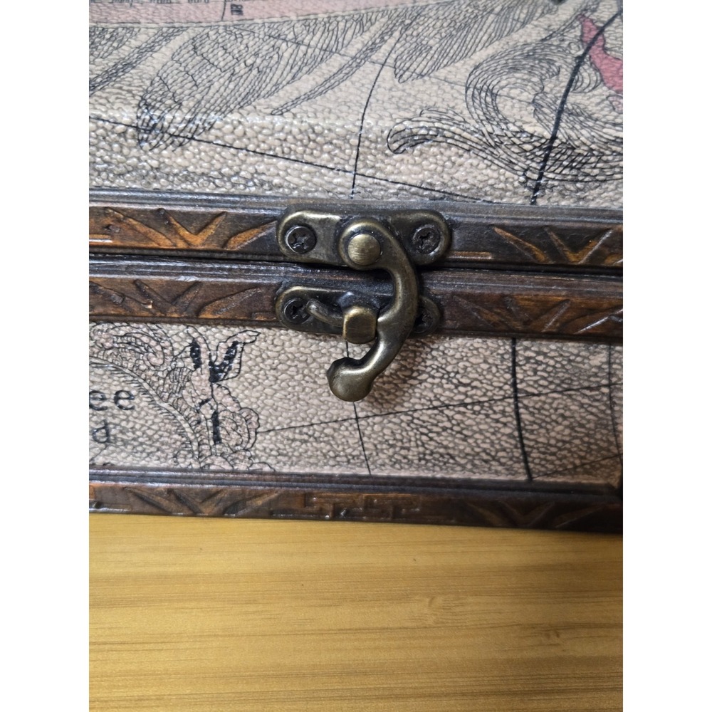 Decorative Wooden Treasure Chest With Antique World Map Pattern. Approx. 5"× 4" - Picture 5 of 10